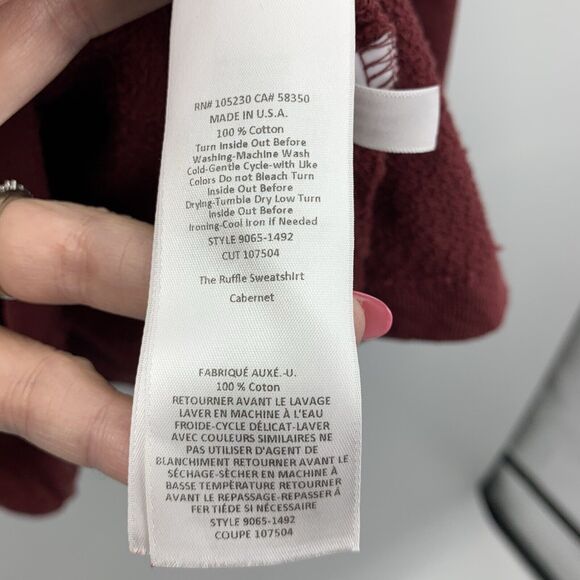 Current Elliott Size 1 S Sweatshirt The Ruffle Long Sleeve Red Cabernet Women’s - Picture 7 of 9